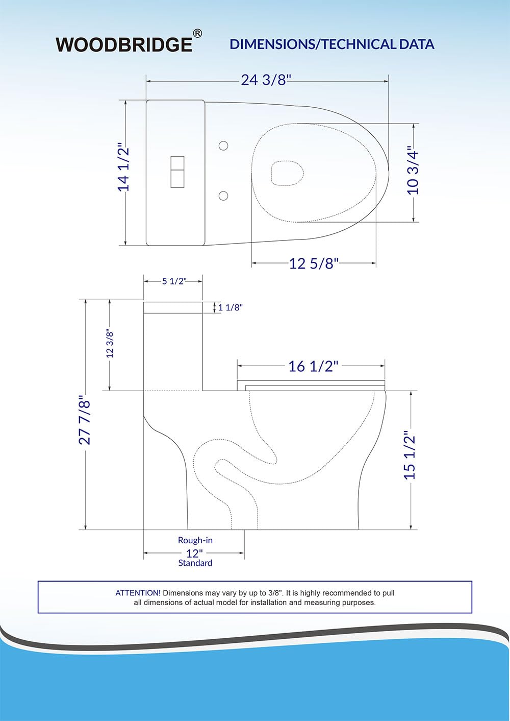 WOODBRIDGE Compact Dual Flush 1.28 GP One Piece Toilet with Soft Closing Seat - 1000 Gram MaP Flushing Score - Small Bathroom Toilet with Brushed Gold Button (B0500-BG, White) - Perfect for Tiny Bathrooms, Powder Rooms & Space-Saving Home Renovations
