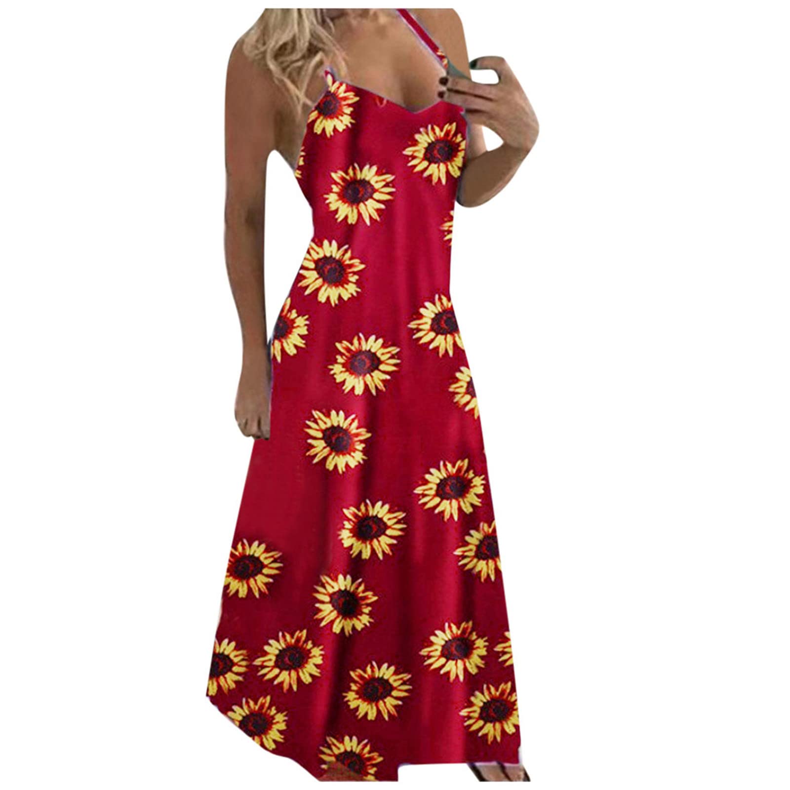 **Ayaso Women's Floral Print Maxi Dress - V Neck Sleeveless Summer Beach Dress for Casual Wear & Vacation Outfits**