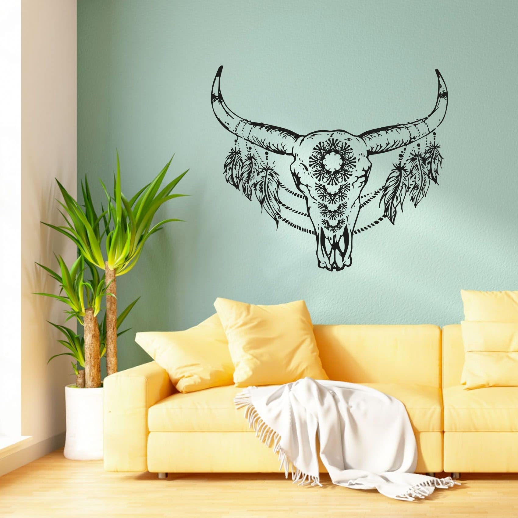 Bohemian Feather Arrow Wall Decal - Modern Abstract Boho Accent Sticker for Kids Room, Nursery & Bedroom Decor - Self-Adhesive Vinyl Wall Art (24x40 Inch) - Perfect for Girls, Boys & Home Aesthetic Upgrade