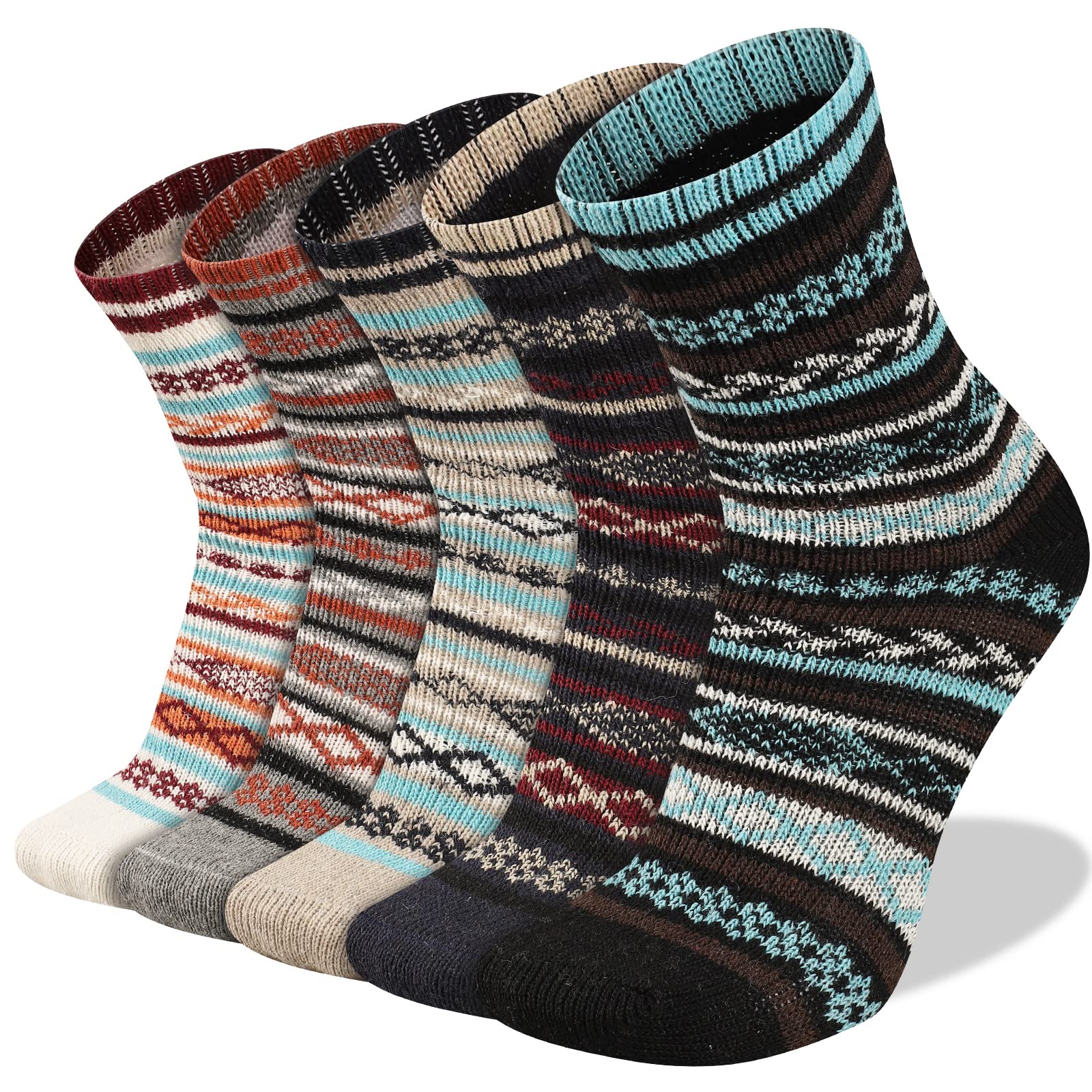 Heatuff Men's Winter Wool Socks - Thermal Warm Soft Crew Socks (5 Pairs) for Hiking, Skiing & Cold Weather Outdoor Activities