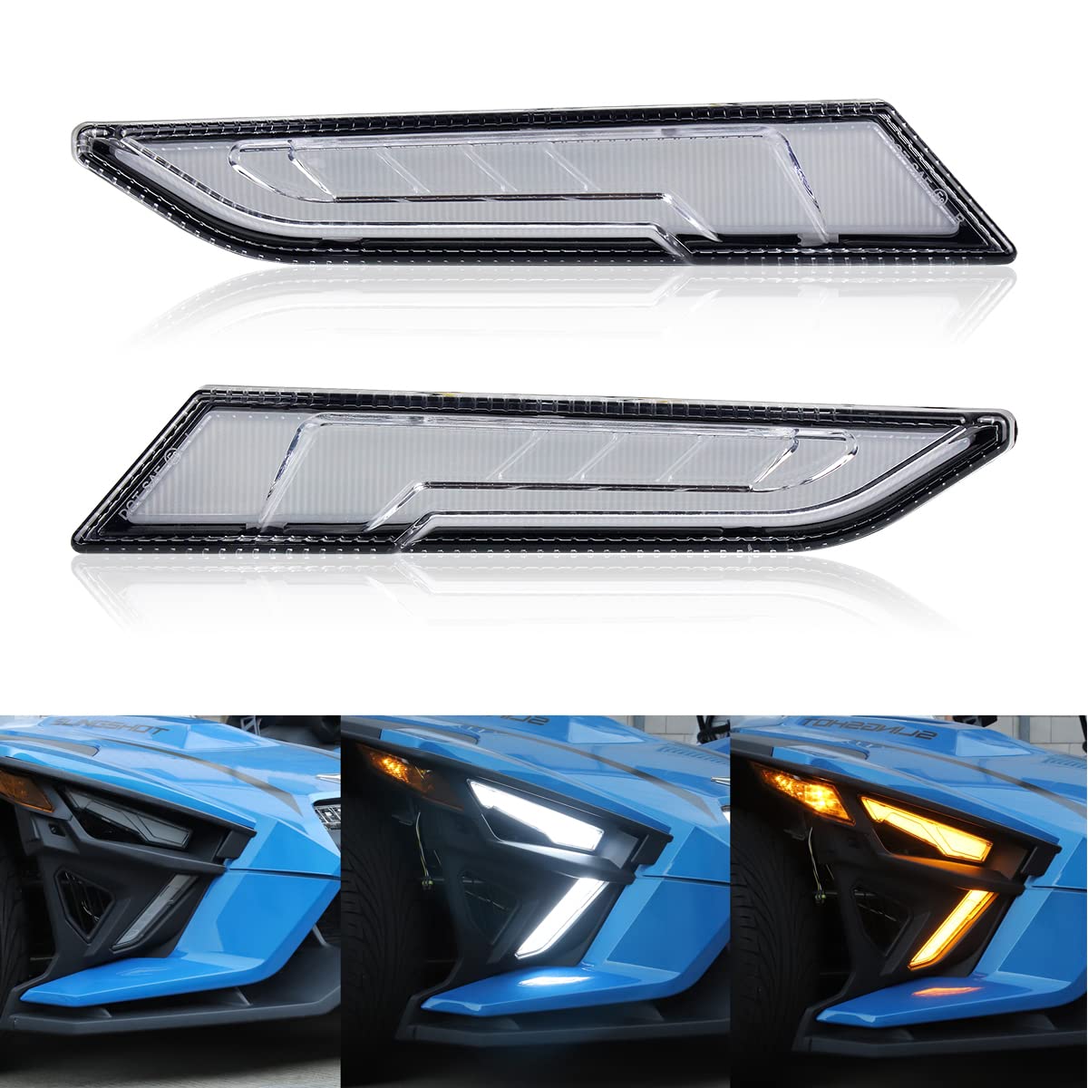 Polaris Slingshot S SL SLR R LE 2014-2021 Lower Accent Panel Light Kit - Compatible Daytime Running Lights & Trim Panel Replacement for 2884605 2884606 (Front) - Perfect for Night Driving & Custom Car Upgrades