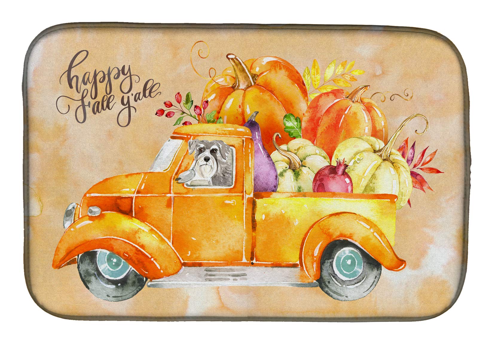 Fall Harvest Schnauzer #2 Absorbent Dish Drying Mat - 14 x 21 Inch Multicolor Kitchen Counter Pad | Durable Dish Drainer for Countertops | Perfect for Holiday Decor & Kitchen Organization