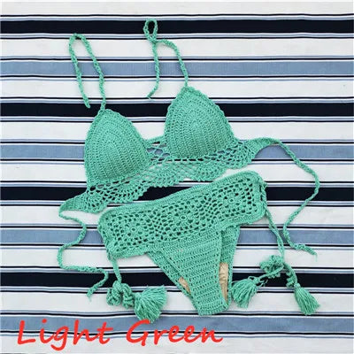 Handmade Crochet Push Up Bikini Set - Sexy Women's Swimwear Crop Top & High Waist Bottom - Perfect for Beach, Pool Party & Summer Vacation