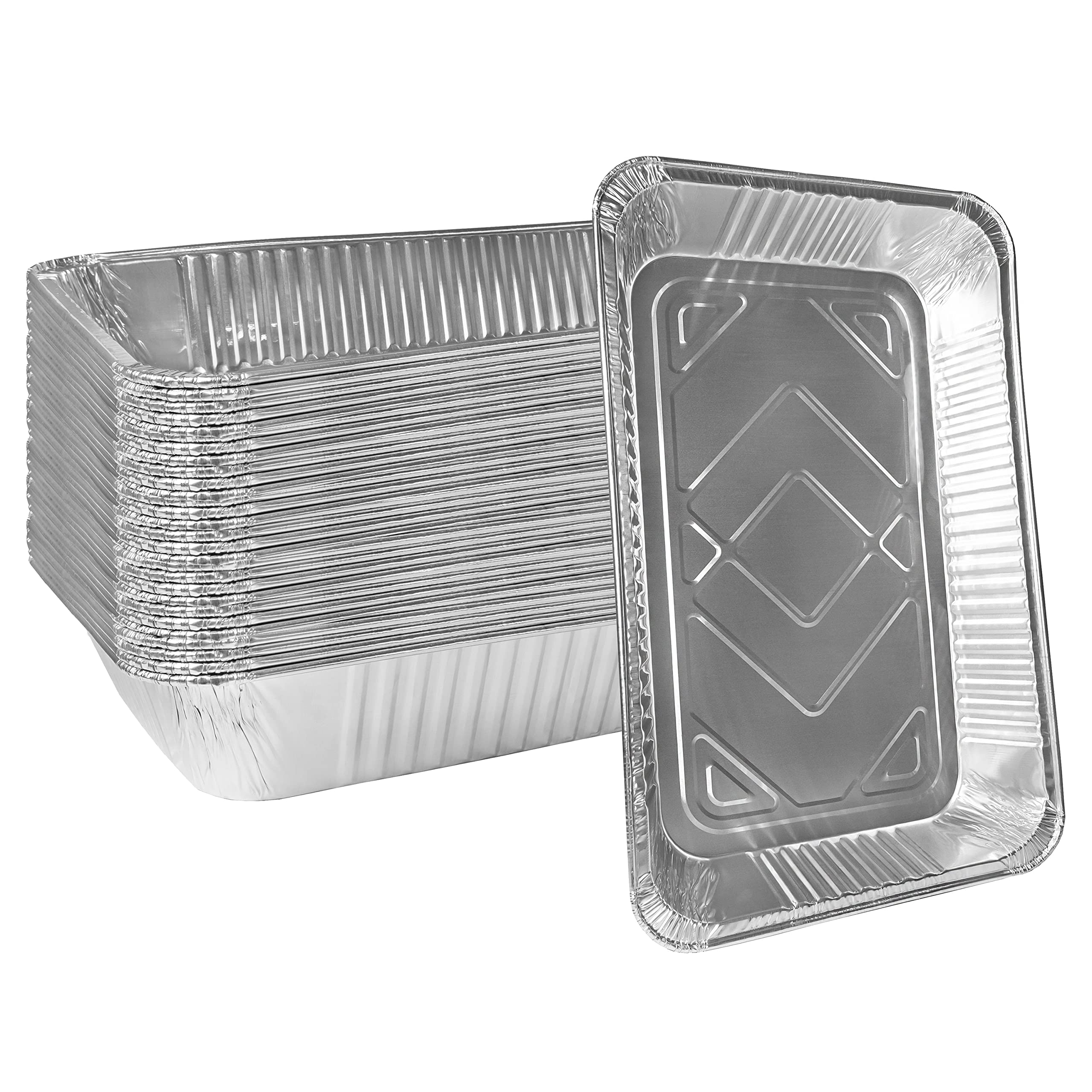 EcoQuality Heavy Duty Disposable Aluminum Foil Steam Table Pans - Full Size & Half Size Oblong Roaster Pans for Catering, Buffets & Baking | Recyclable, Sturdy Commercial Cookware for Restaurants, Parties & Food Service (50 Pack, Full Size)