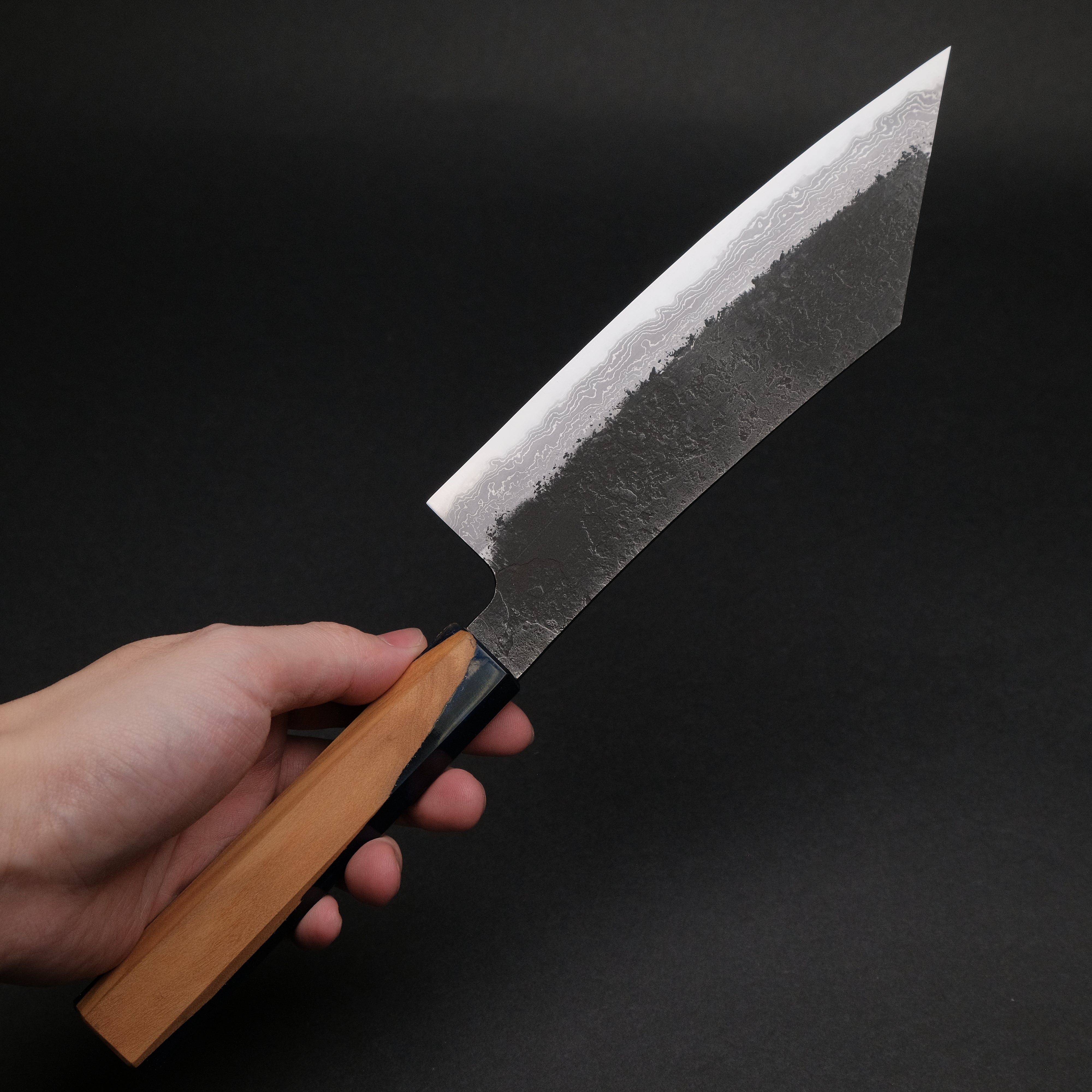Premium Ajikataya White #2 Nashiji Damascus Hakata 180mm Kitchen Knife - Olive Wood & Resin Handle (#55) - Perfect for Sushi, Sashimi & Japanese Cuisine Preparation