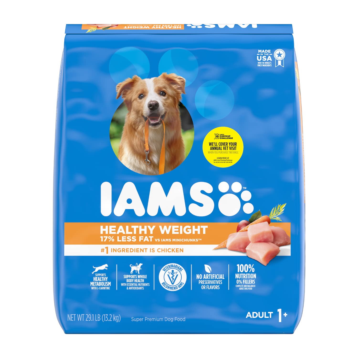 IAMS Adult Healthy Weight Control Dry Dog Food with Real Chicken - 29.1 lb Bag for Large Breed Dogs | High Protein, Low Fat Kibble for Weight Management | Perfect for Indoor & Active Dogs