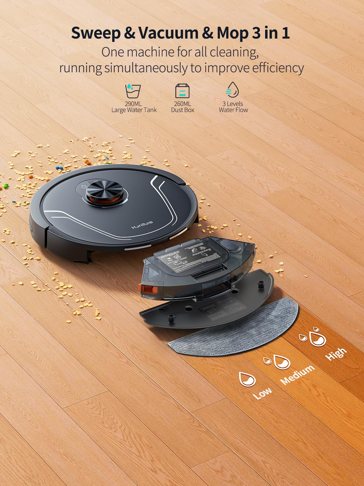 HONITURE V8 Pro Robot Vacuum and Mop Combo - 5000Pa Strong Suction, Laser Navigation, 180 Min Runtime, Self-Charging, Smart App Control - Perfect for Pet Hair, Hardwood Floors & Large Homes