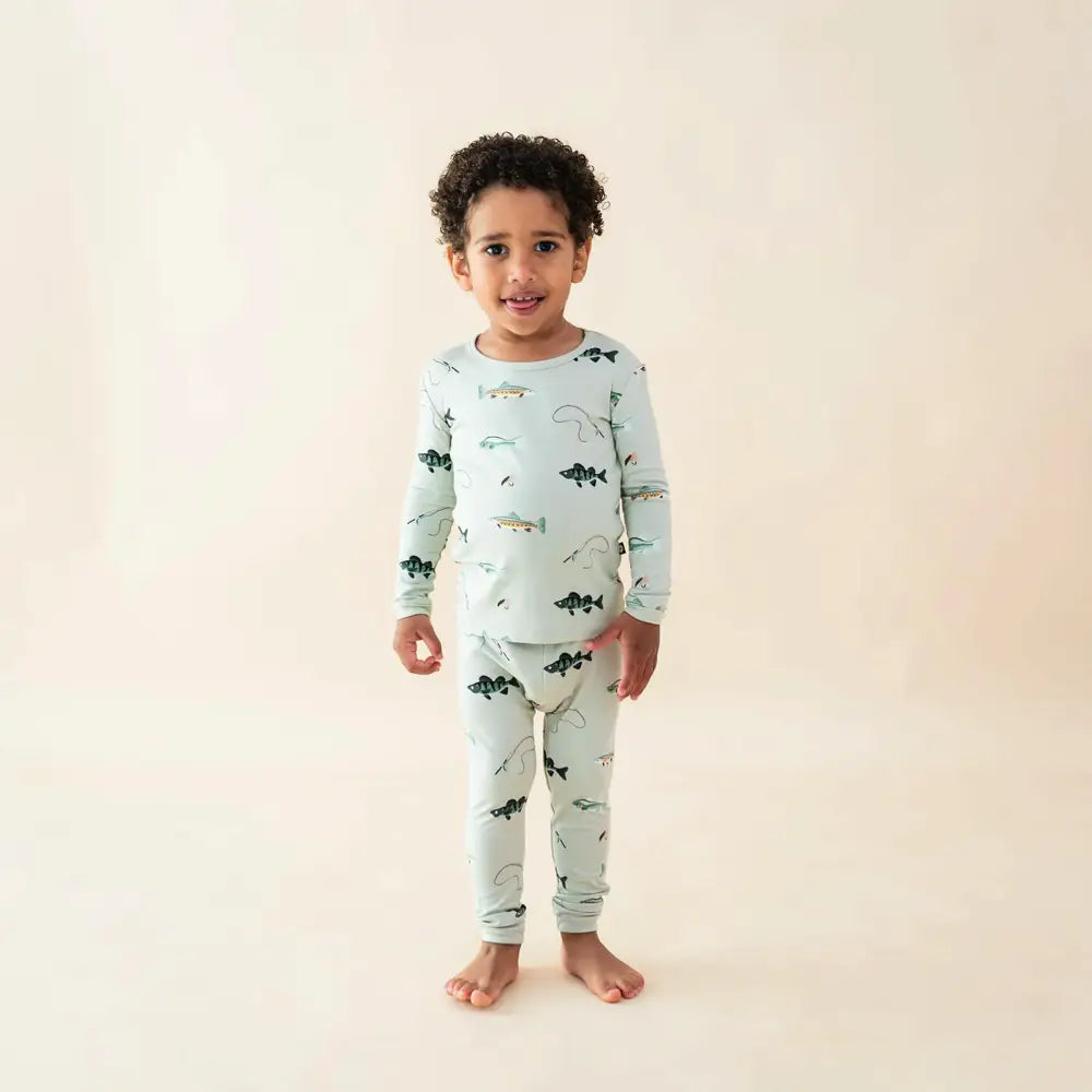 Kyte Baby Printed Long Sleeve Pajamas for Boys & Girls - Soft Organic Cotton Sleepwear with Fishing Theme - Perfect for Cozy Nights & Family Matching Outfits