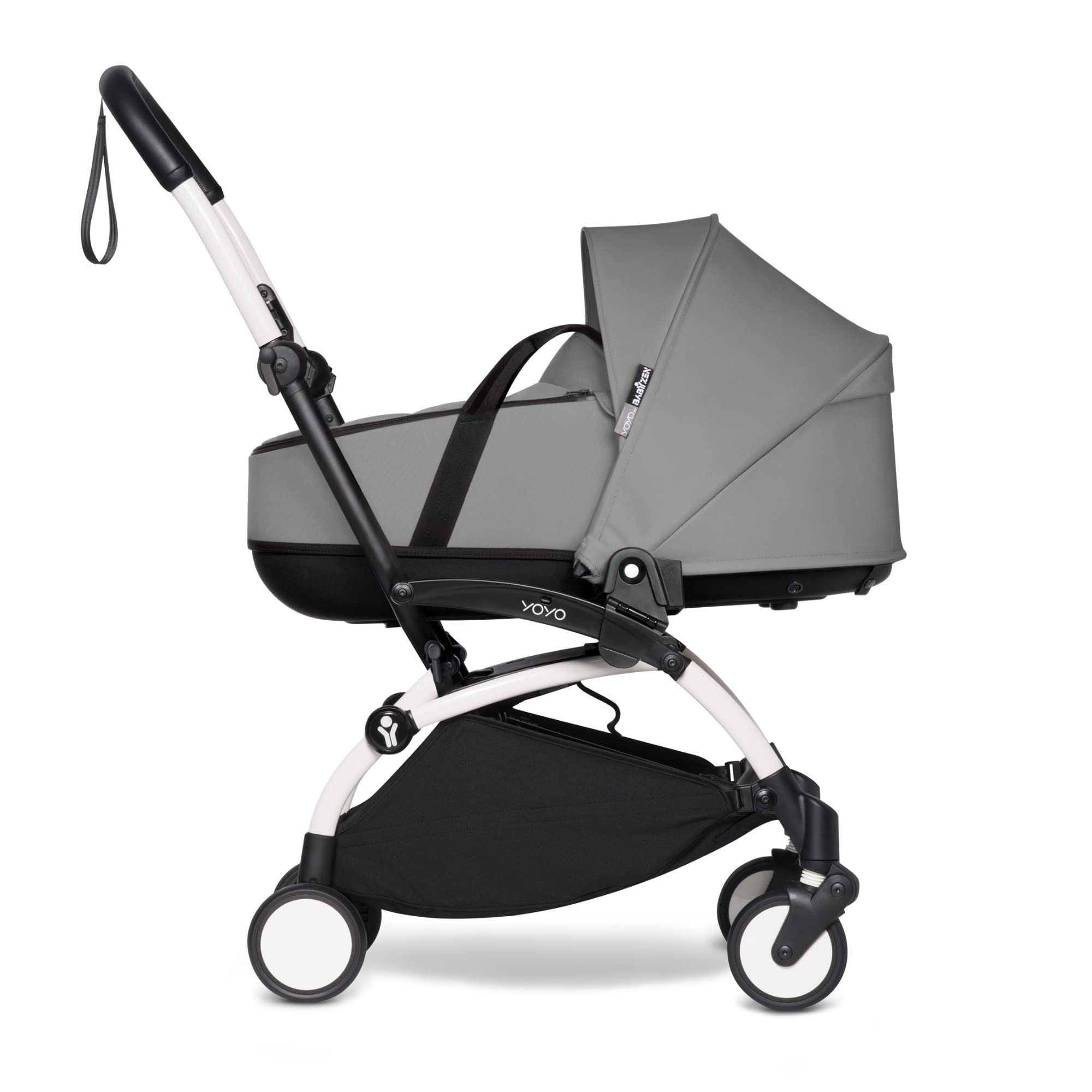 BabyZen YOYO2 Lightweight Stroller - White Frame with Grey Bassinet, Thick Double Mattress, Ventilated Shell & Canopy | Perfect for Urban Travel, Airports & Daily Walks with Baby