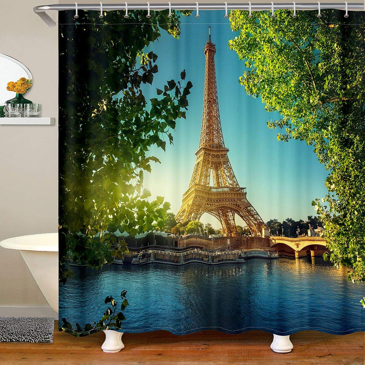 Eiffel Tower Shower Curtain - Paris Cityscape Printed Bathroom Decor for Adults & Kids, Waterproof 72x84 Inch Modern French Style - Perfect for Paris-Themed Bathrooms, Home Decor & Gift Ideas