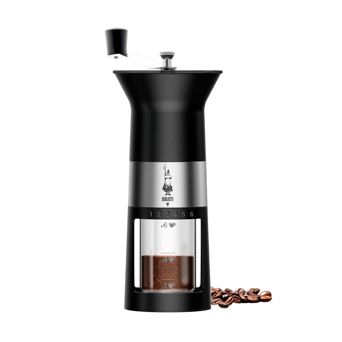 Bialetti MCPRO001 Manual Coffee Grinder - Premium Alloy Steel Burr Mill for Espresso, French Press & Pour Over - Compact & Portable for Home, Office & Travel Use