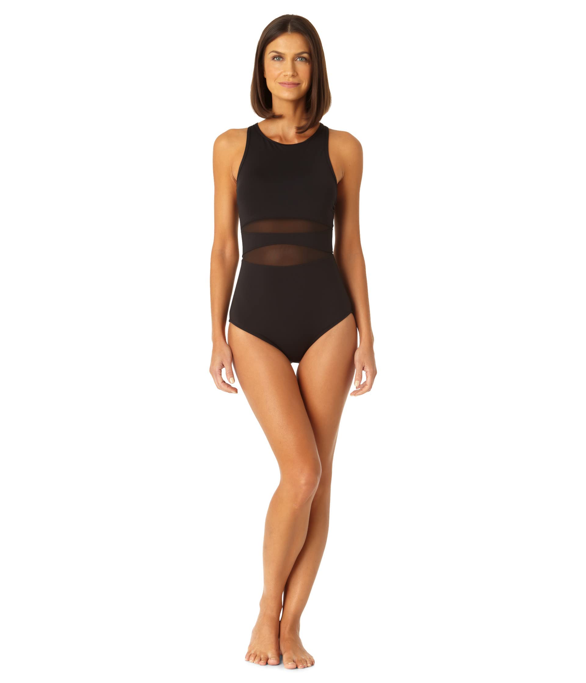 Anne Cole High Neck Mesh Insert X Back One-Piece Swimsuit - Sexy Women's Bathing Suit for Beach, Pool & Vacation - UPF 50+ Sun Protection