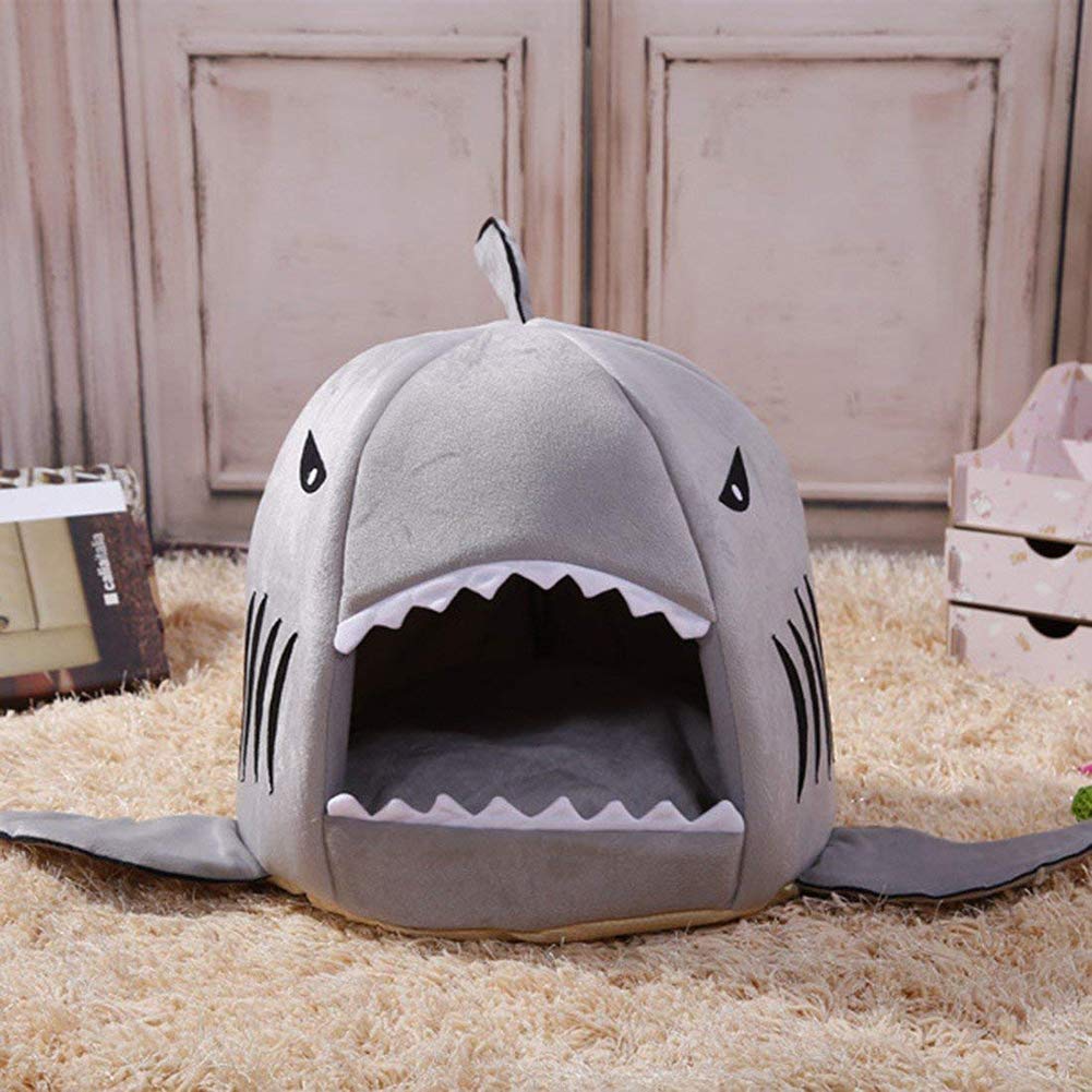 Shark Shaped Pet Bed for Dogs & Cats - Cozy Warm Puppy Bed House Nest for Small Pets, Grey XXS - Perfect for Winter & Autumn Comfort in Home or Kennel