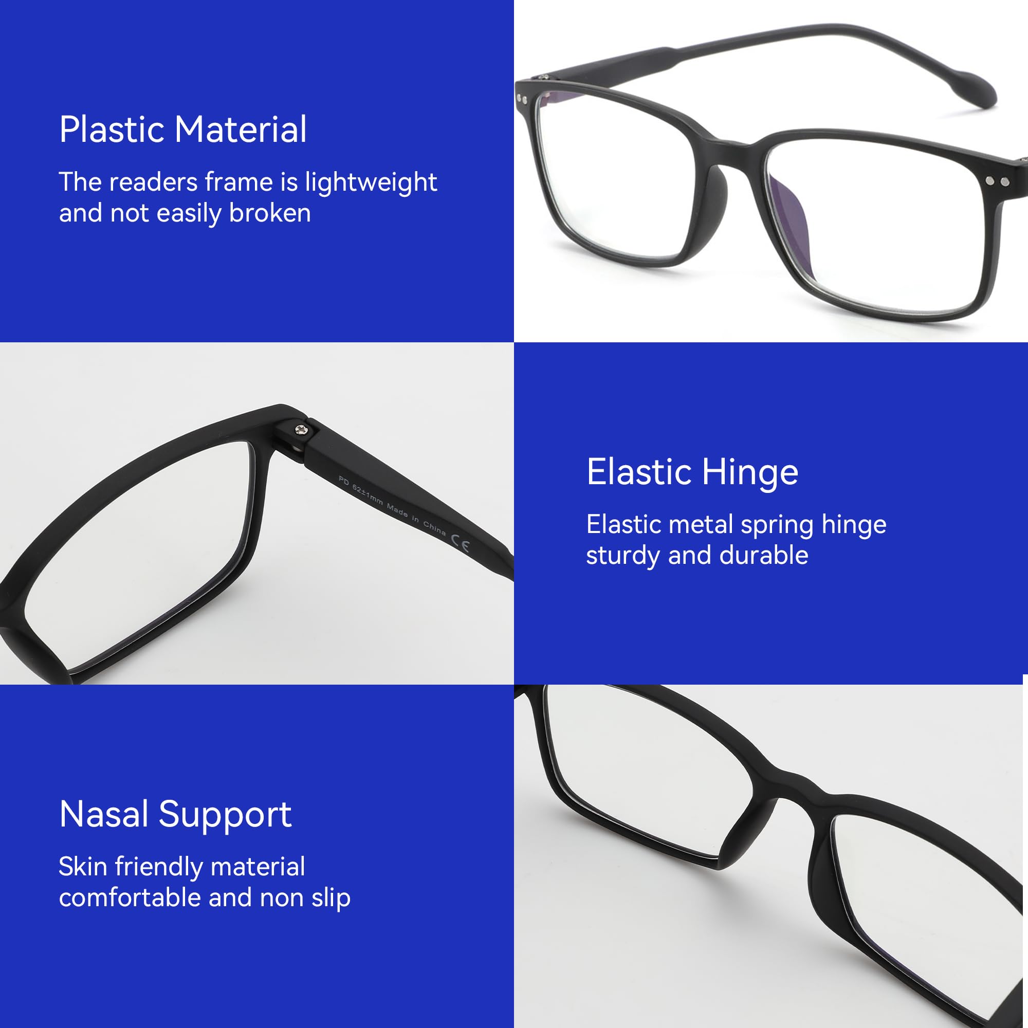 BLUEMOKY Blue Light Blocking Reading Glasses for Men & Women - 2 Pack Anti Glare Computer Glasses with Rectangle Frame - Reduce Eye Strain for Work, Gaming & Screen Time