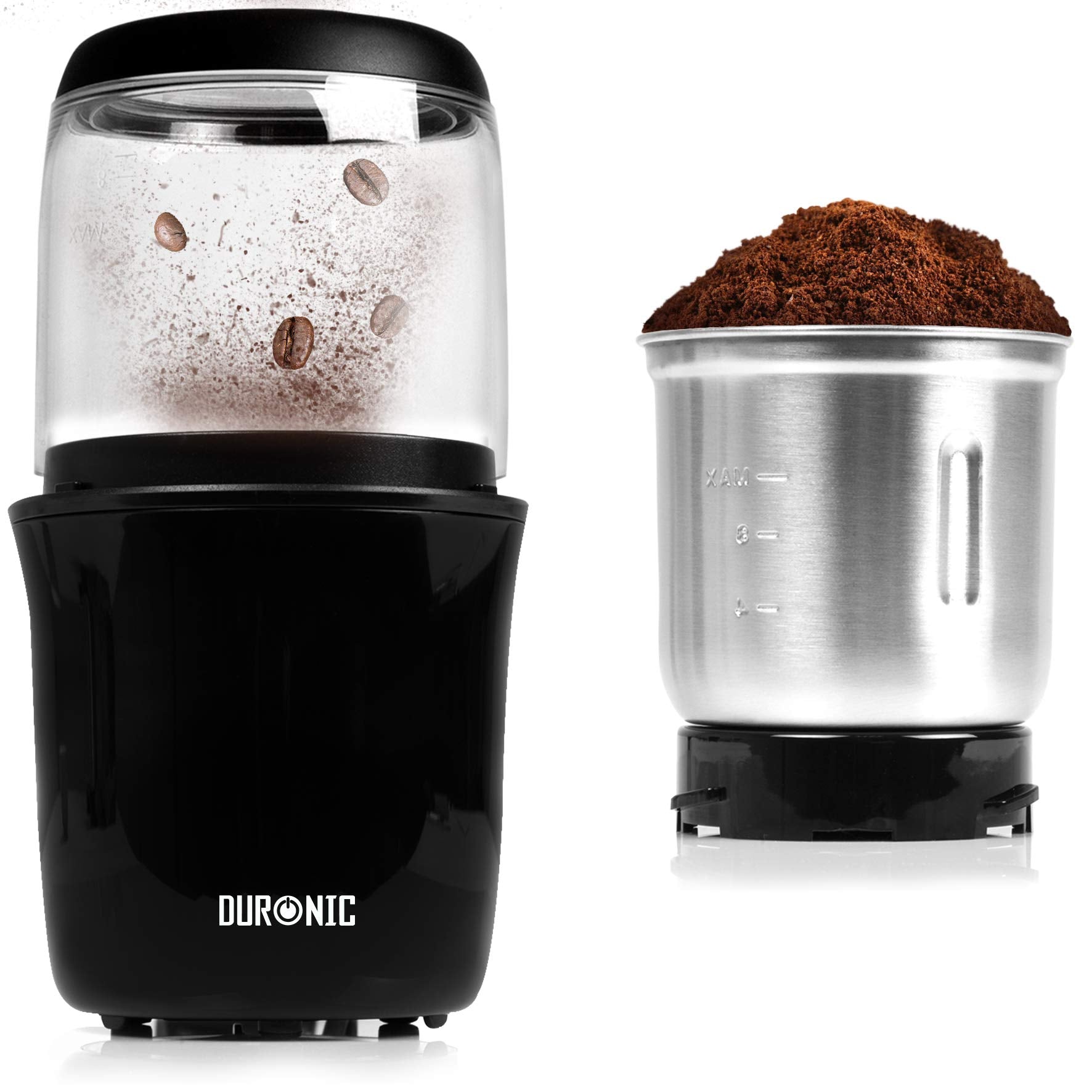 Duronic CG250 Electric Coffee Grinder - Stainless Steel Blade Grinder for Coffee Beans, Nuts, Spices & Seeds | Fast & Quiet Mini Mill with Removable Bowl | Perfect for Home, Office & Coffee Shops