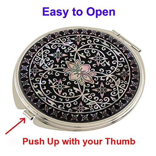 Pearl Compact Mirror 2X/1X Magnification - Travel Makeup Mirror for Women, Perfect Gift for Mom & Purse - Lily of the Valley Design