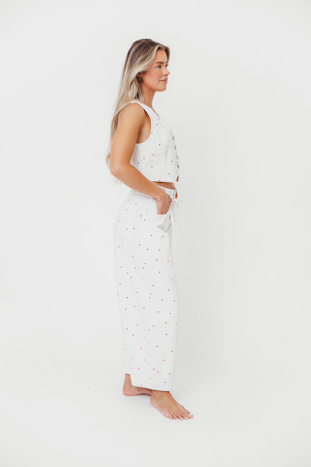 Parton Mini Bow Print Waist Tie Detail Washed Barrel Jeans in Off White | Vintage High Waisted Denim Pants for Women | Perfect for Casual Outfits, Date Nights & Street Style Fashion