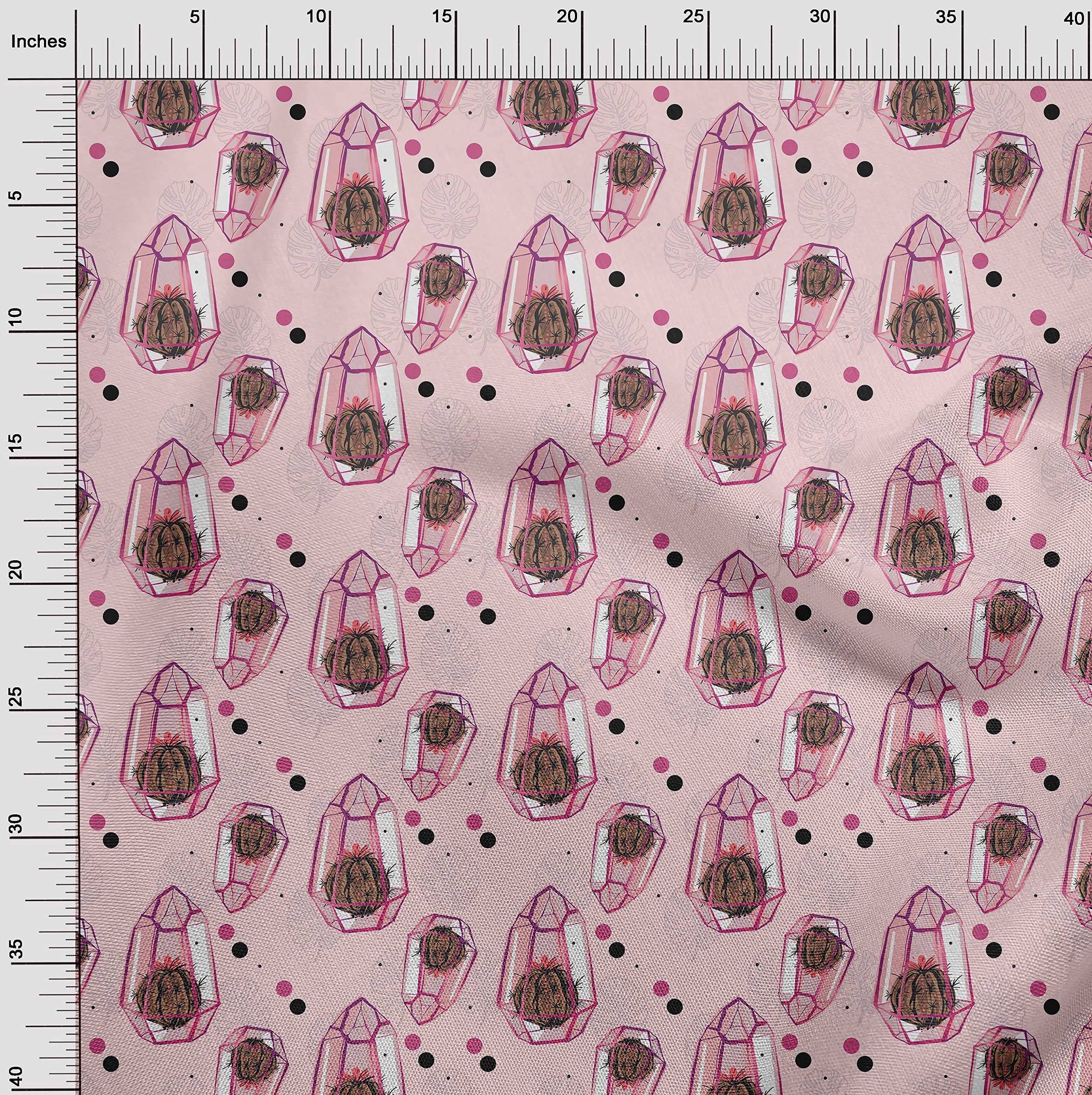 oneOone Georgette Viscose Fabric - Light Pink Cactus Print Dress Material (42 Inches Wide) | Perfect for Summer Dresses, Boho Tops & DIY Sewing Projects
