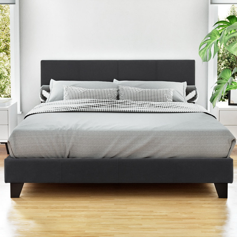 Coogee Grey Double Bed Frame with Sturdy Metal Slats - Perfect for Modern Bedrooms, Guest Rooms & Small Spaces