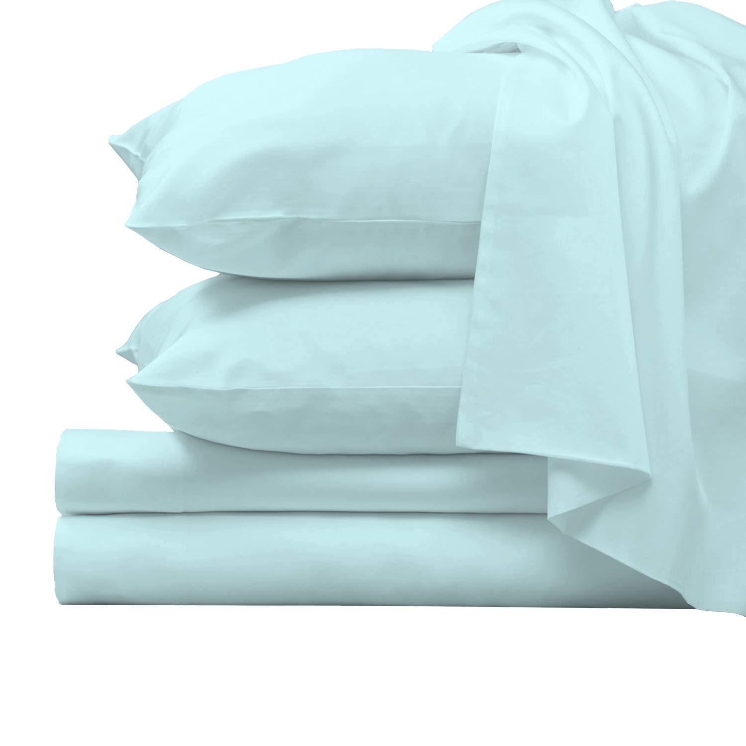 Premium 850-Thread-Count 100% Egyptian Cotton Bed Sheets Set - 4-Piece Twin XL Aqua Solid Linen Sheets for Deep Pocket Mattress Up to 18