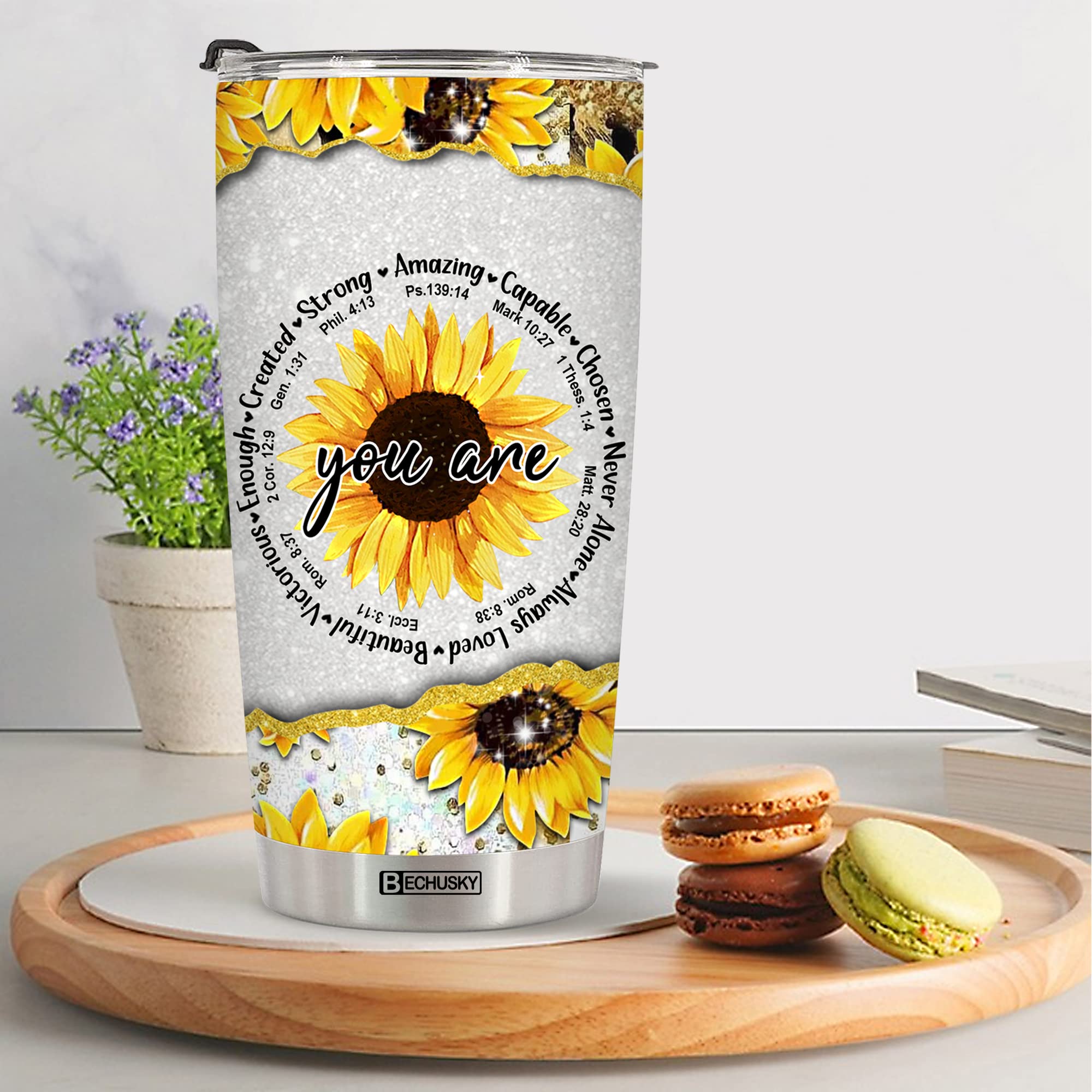 BECHUSKY Christian Tumbler with Bible Verse - Inspirational Religious Gift for Women, Mom, Girl - Perfect for Birthday, Easter, Christmas - Great for Church, Bible Study & Daily Devotion