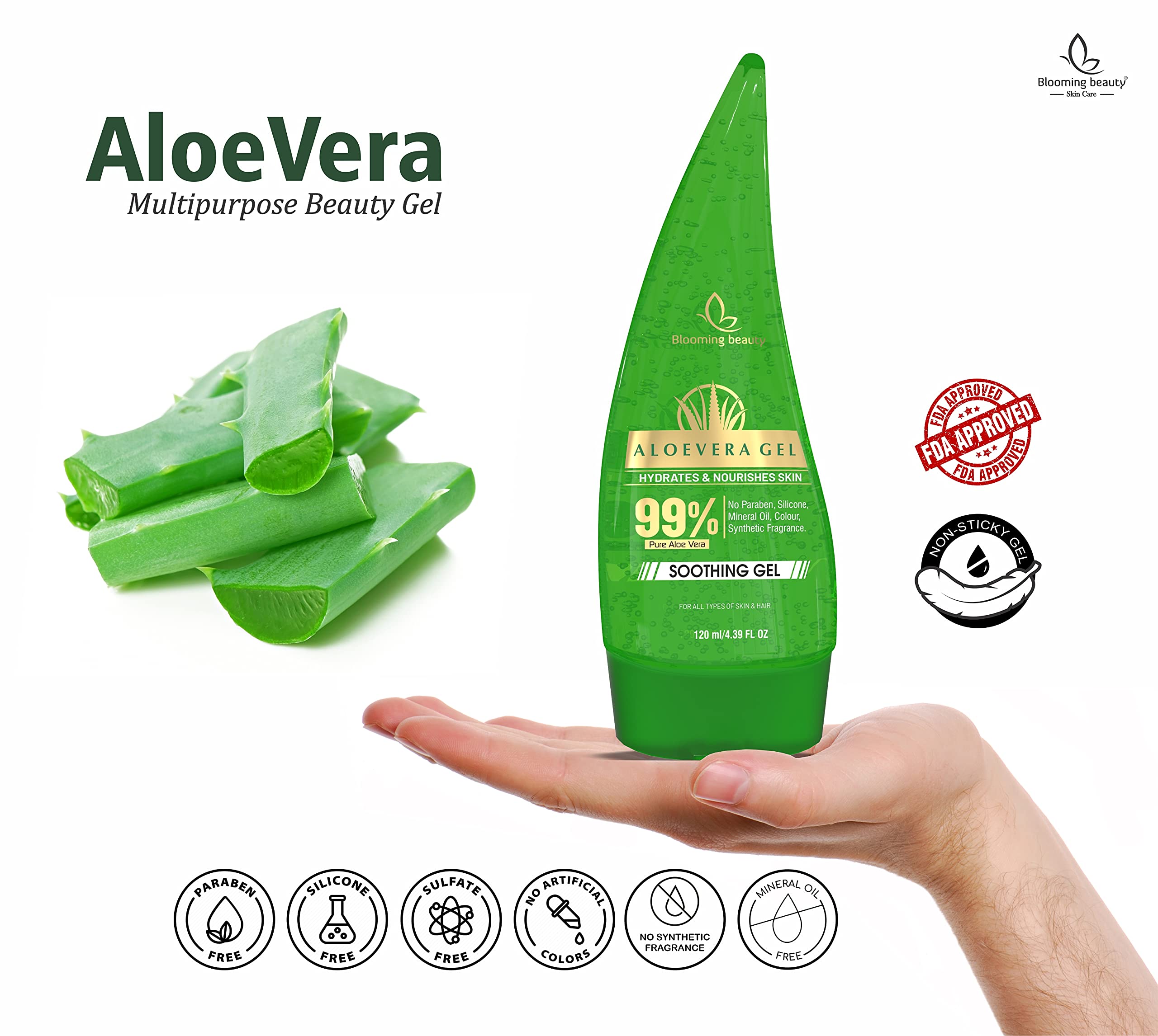 **Aloe Vera Moisturizing Gel for Face, Body & Hair – Hydrating, Brightening & Soothing Skin Care – Dark Circle Treatment – 120ml (Pack of 1) – Perfect for Daily Hydration & Post-Sun Care**