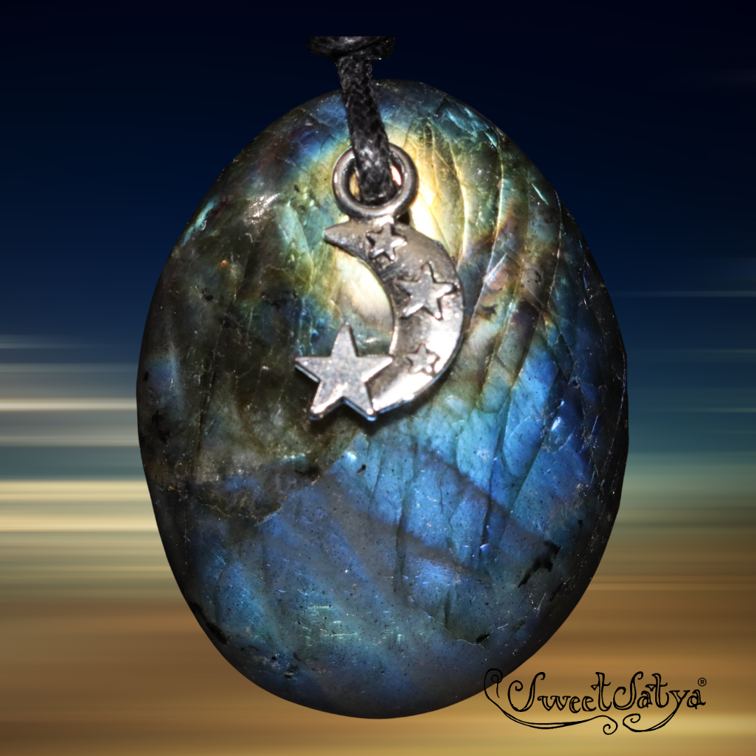 Labradorite Moon and Star Pendant Necklace - Genuine Gemstone Jewelry for Women - Perfect for Boho Style, Spiritual Healing & Everyday Wear