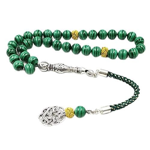 100% Natural AAAAA Grade Green Malachite Tasbih Beads Bracelet - Muslim Prayer Rosary, Yoga Meditation Jewelry, March 8 Gift for Women (Perfect for Spiritual Healing & Mindful Meditation)