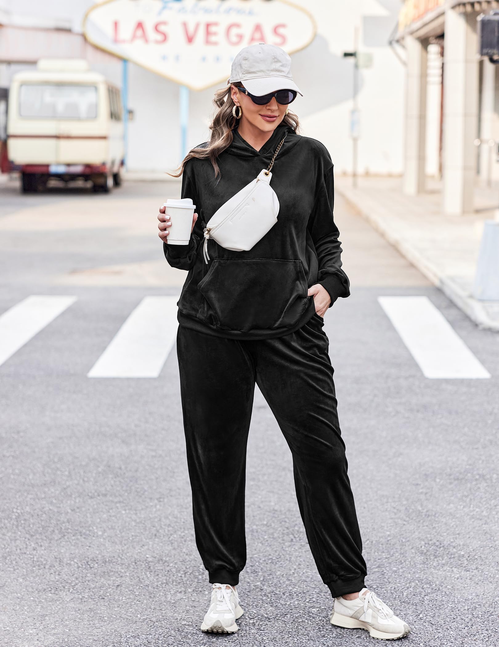 IN'VOLAND Plus Size Women's 2-Piece Velour Tracksuit Set - Soft Pullover Hoodie & Comfortable Sweatpants with Pockets | Lounge Wear, Casual Outfit, Gym & Home Relaxation