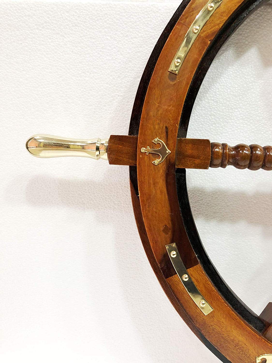 30 Inch Nautical Wood & Brass Decorative Ship Wheel - Rustic Wall Hanging Ornament for Living Room, Office, or Marine-Themed Decor | Perfect for Coastal Home Decor, Beach House Accents, and Captain's Quarters Style