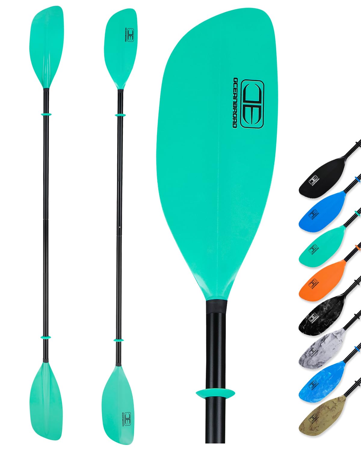 OCEANBROAD 2-Piece Aluminum Kayak Paddle - 86in (218cm) or 90.5in (230cm) Adjustable Floating Oar for Kayaking, Canoeing & Boating | Lightweight & Durable Alloy Shaft for Lakes, Rivers & Ocean Adventures