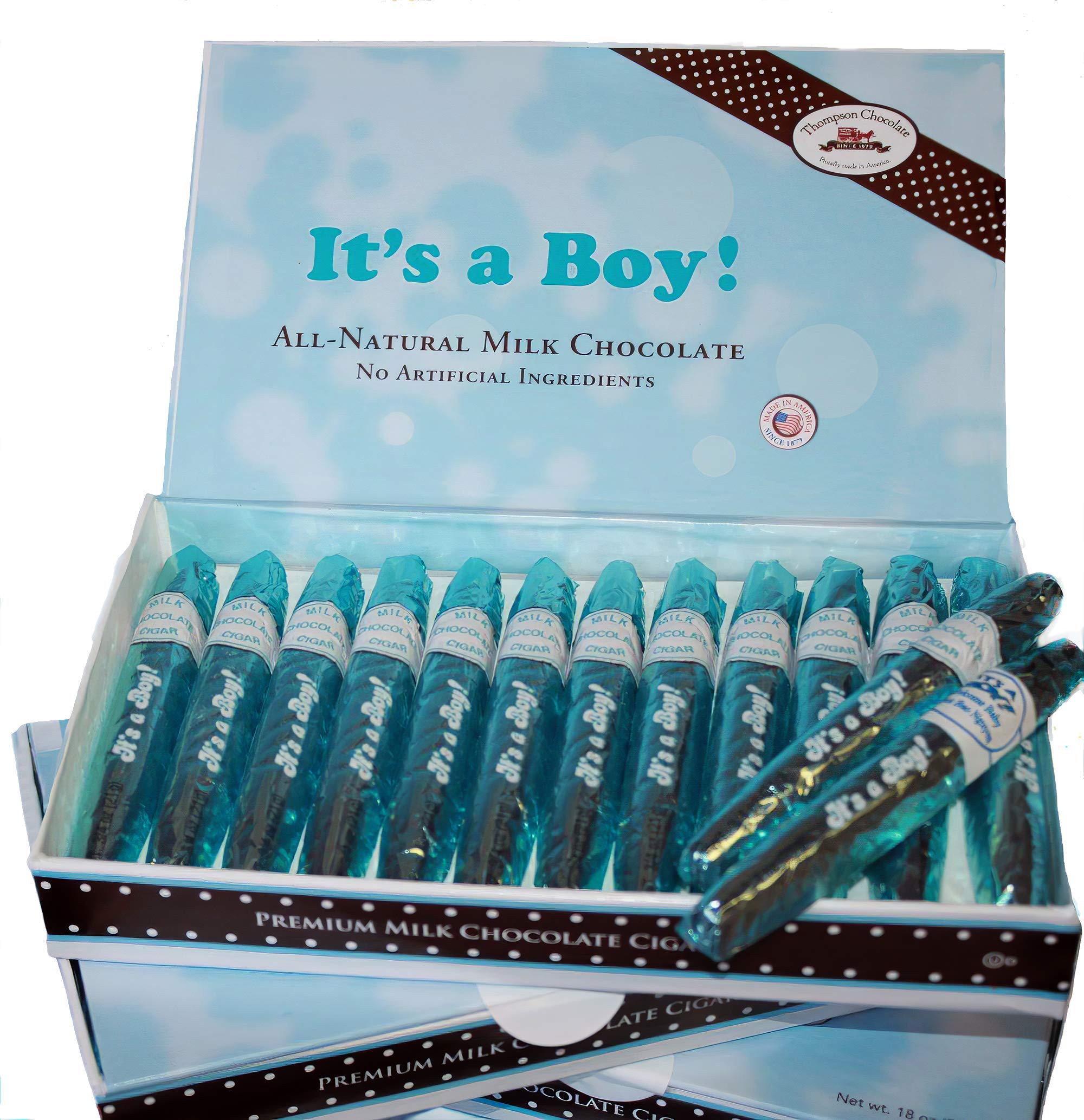 Premium Blue Chocolate Cigars in Gift Box - 24 Count for Baby Boy Celebrations, Baby Shower Favors, Gender Reveal Parties & Newborn Gifts