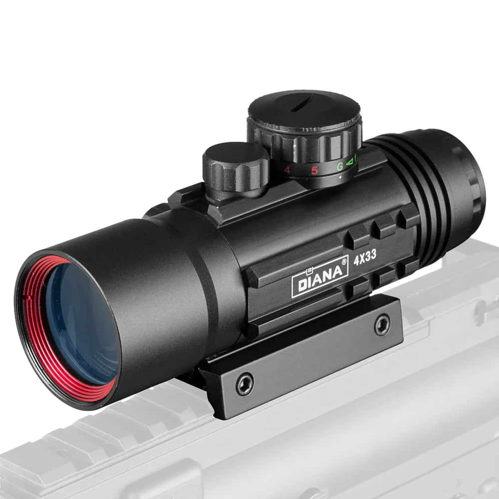 DIANA 4X33 Green & Red Dot Sight Scope - Tactical Rifle Scope for Hunting | Compatible with 11mm & 20mm Rails | Perfect for Outdoor Shooting & Target Practice