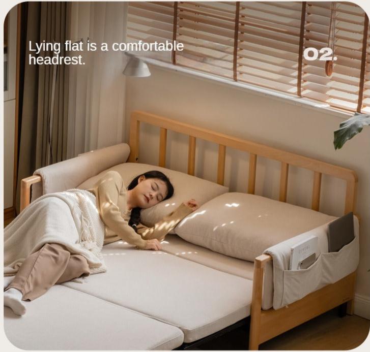 Modern Beech Solid Wood Sofa Bed - Convertible Sleeper for Small Spaces, Guest Room & Studio Apartments