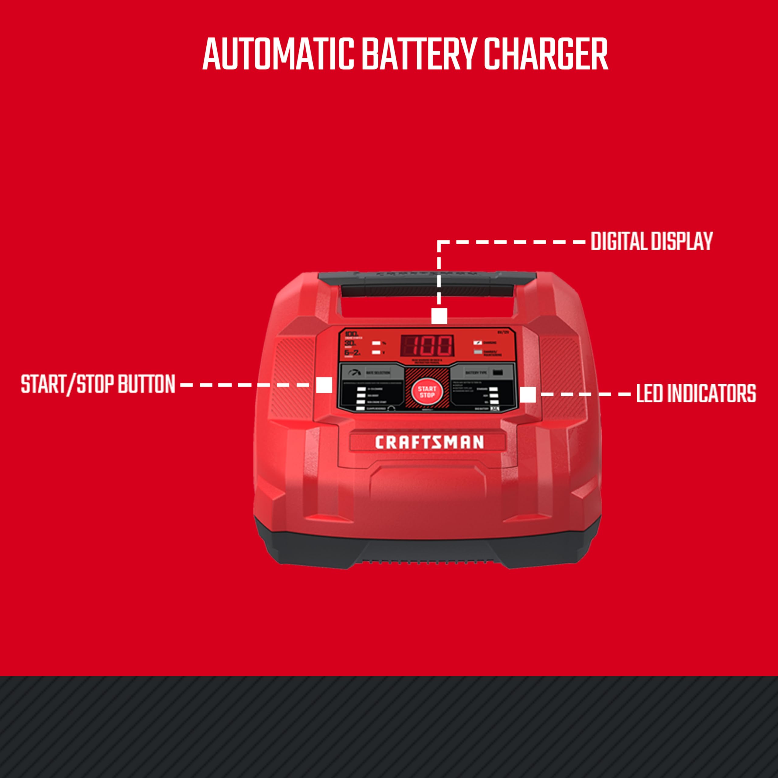 CRAFTSMAN 6-in-1 Fully Automatic Battery Charger & Engine Starter CMXCESM253 - 100 Cranking Amps, 6V/12V Battery Tester & Alternator Tester for Car, SUV, Truck & Marine Batteries - Perfect for Roadside Emergencies & Winter Vehicle Maintenance