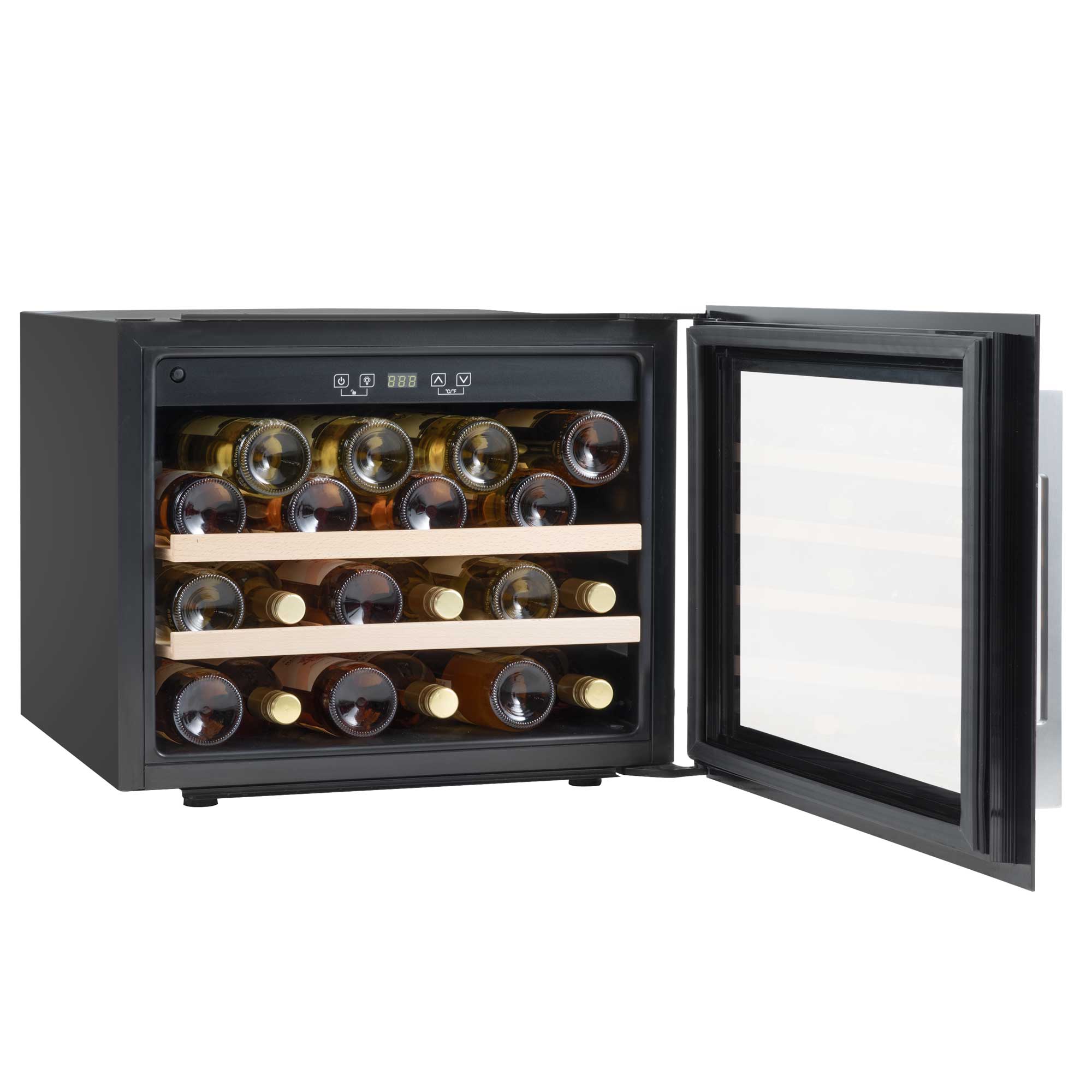Baridi 60cm Built-In 28 Bottle Wine Cooler Refrigerator with Beech Wood Shelves - Black DH205 | Perfect for Home Bars, Restaurants & Wine Cellars