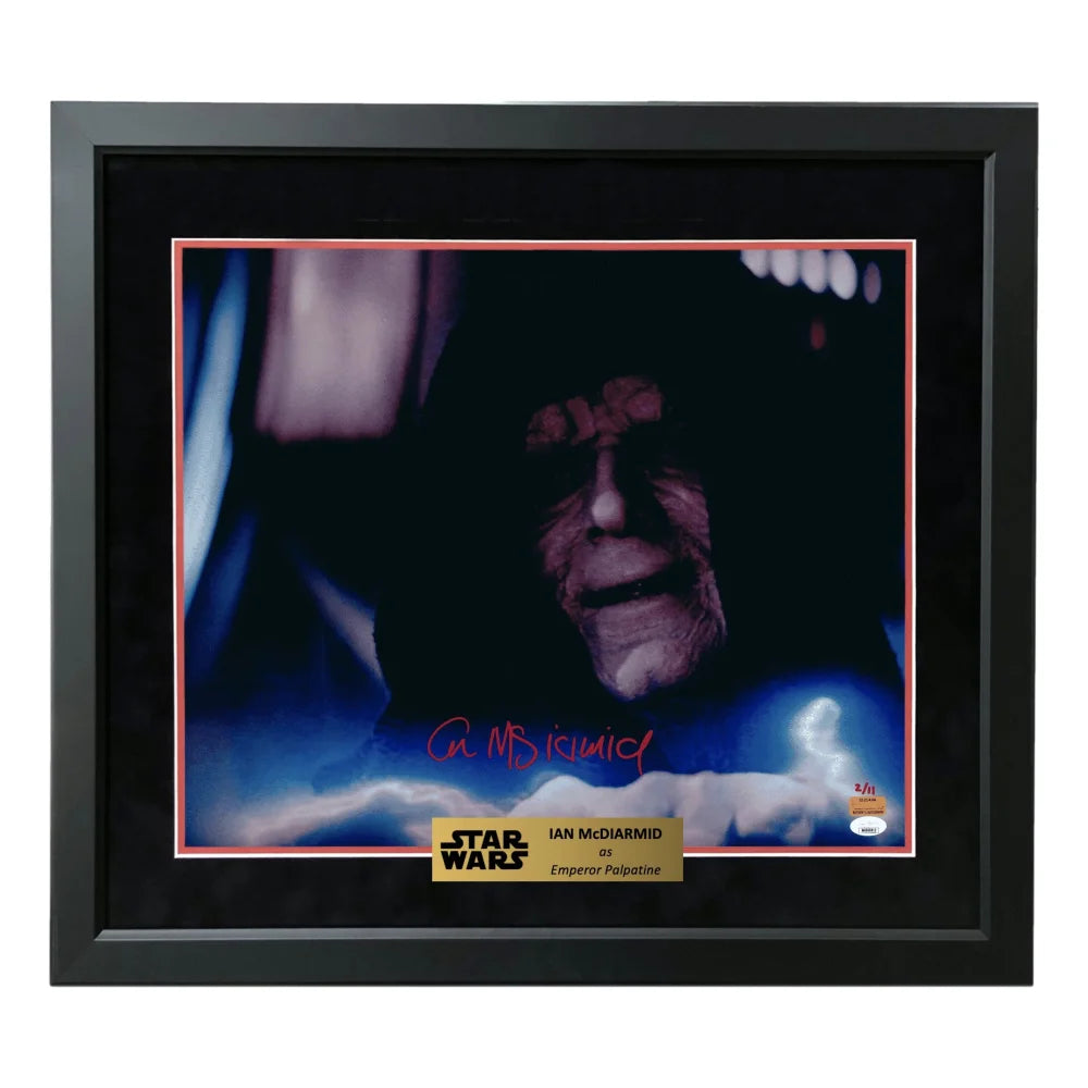 Ian McDiarmid Autographed 16x20 Star Wars Emperor Palpatine Photo - Framed with JSA COA - Perfect for Movie Memorabilia Collections & Star Wars Fan Displays