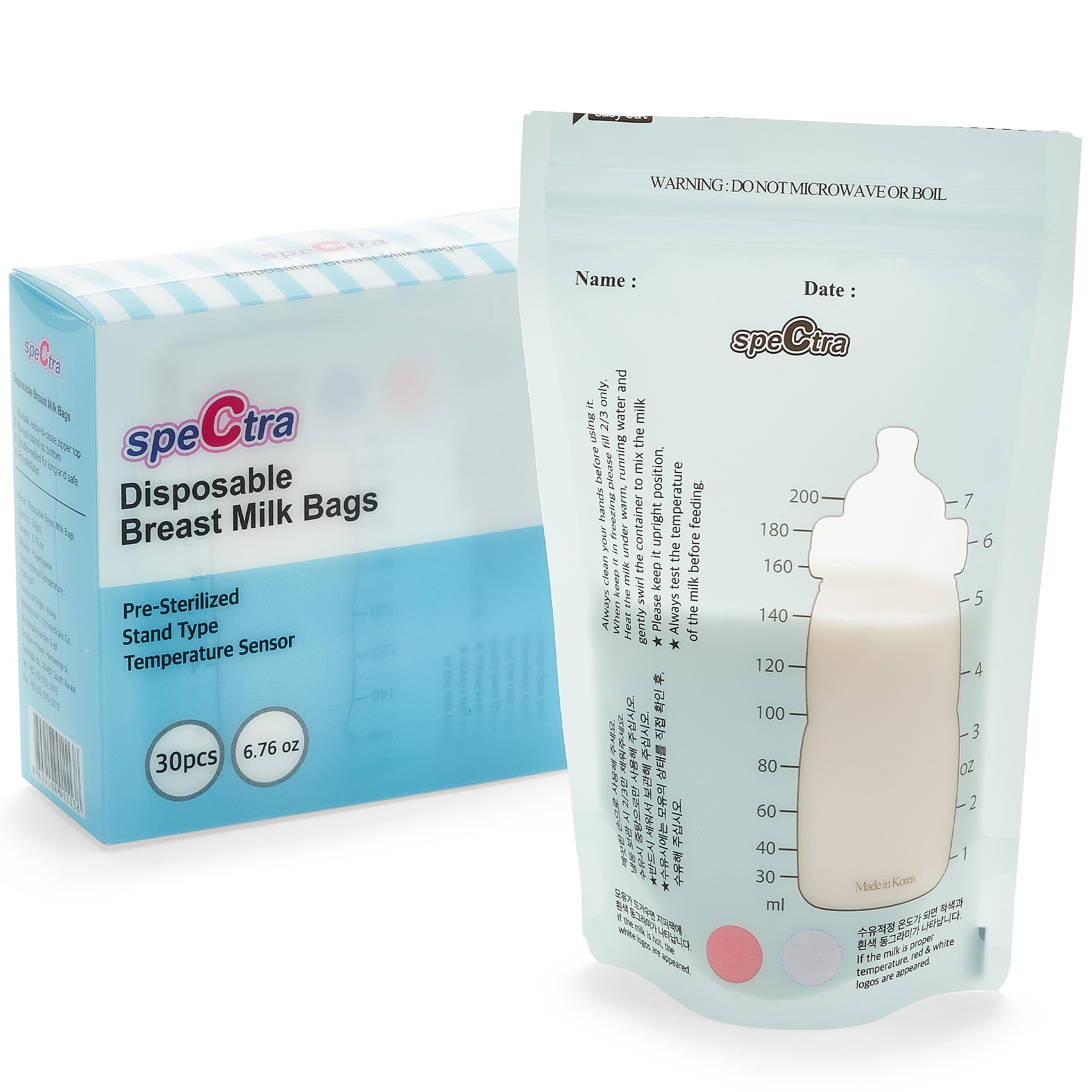 Spectra Sterile Breast Milk Storage Bags - 30 Count, BPA-Free, Leakproof Design for Pumping & Freezing - Perfect for Nursing Moms, Travel & Hospital Use