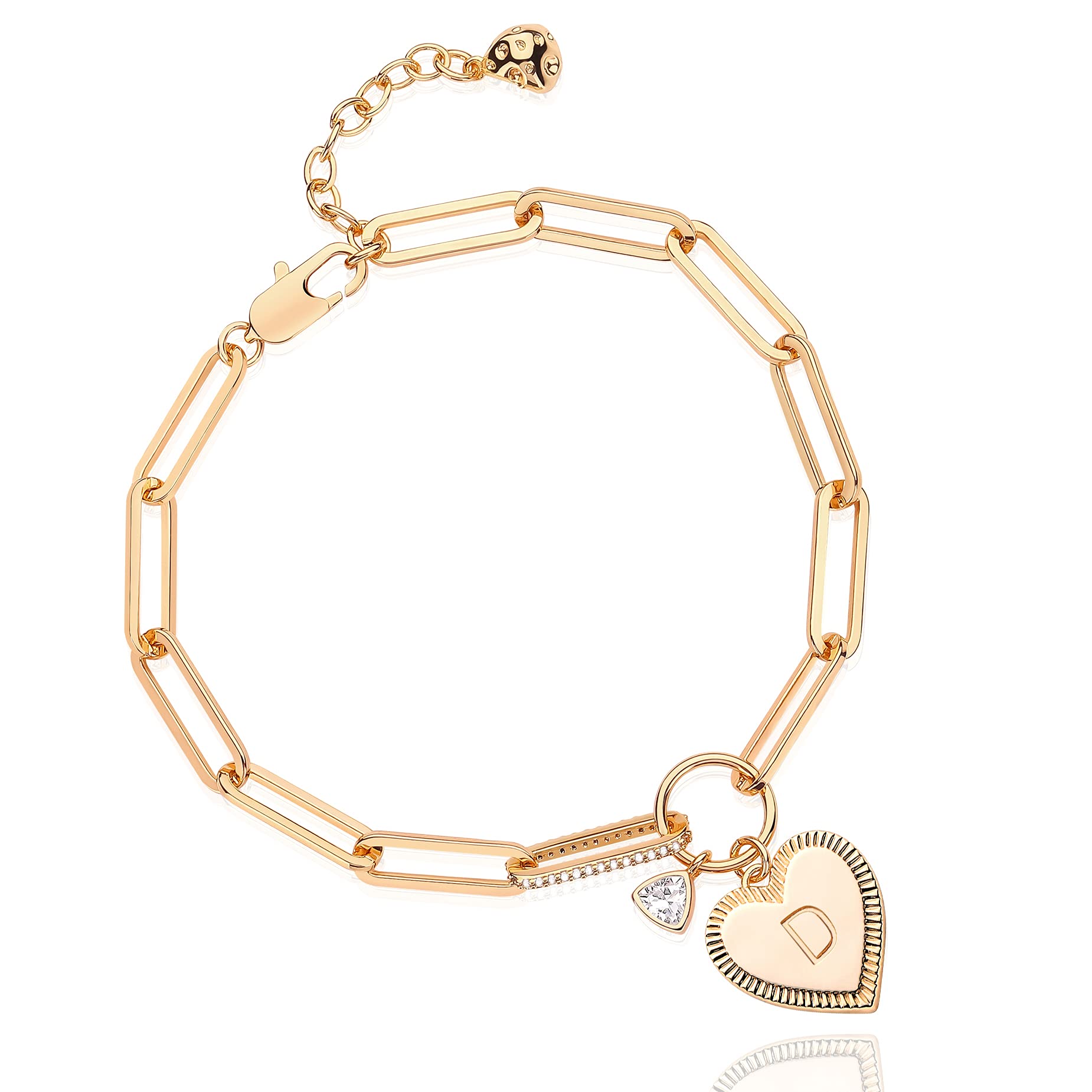 14K Gold Plated Initial Charm Bracelet for Women - Dainty Heart Paperclip Chain Love Bracelet, Best Friend & Sister Gift, Perfect for Anniversaries & Valentine's Day (Pulseras de Mujer)