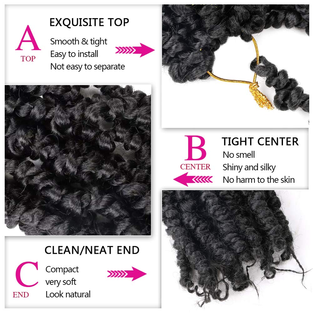 8 Packs 10inch Pre-Twisted Passion Twist Crochet Braids - 96 Strands Synthetic Hair Extensions (1B Black) for Protective Styles & Bob Hairstyles | Perfect for Daily Wear, Parties & Salon Styling