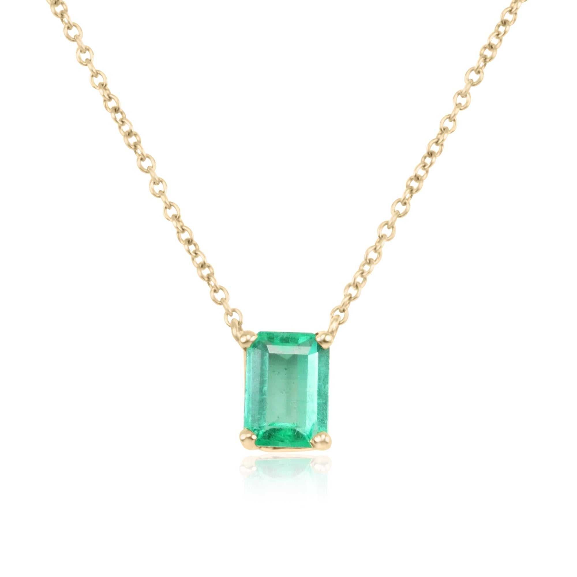 1.10 Carat Emerald North to South Stationary Necklace in 14K Gold – Elegant Jewelry for Weddings, Parties & Special Occasions
