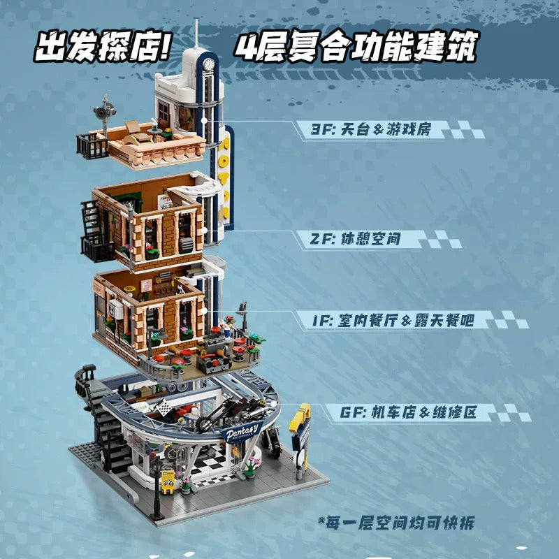 Pantasy 85024 Motorcycle Restaurant Building Blocks Set - Creative DIY Toy for Adults & Kids - Perfect for Home Decoration, Birthday Gifts & Collectors Display