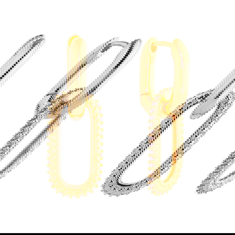 14K Gold Plated CZ Stone Chain Link Huggie Earrings for Women - Trendy Hoop Earrings for Everyday Wear, Parties & Gifts