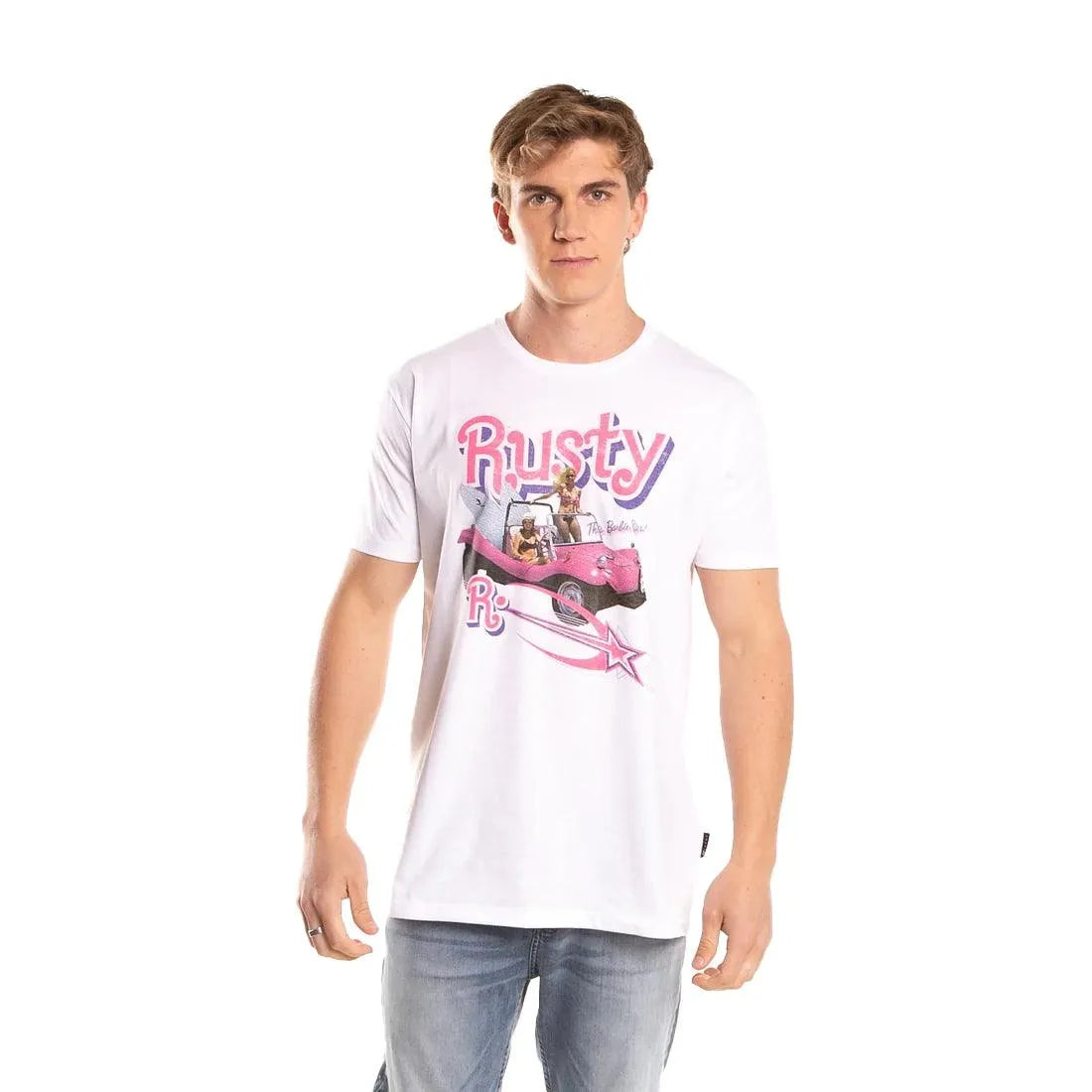 Rusty Barbie Rips White T-Shirt for Women - Trendy Vintage Graphic Tee for Casual Wear, Street Style & Music Festivals