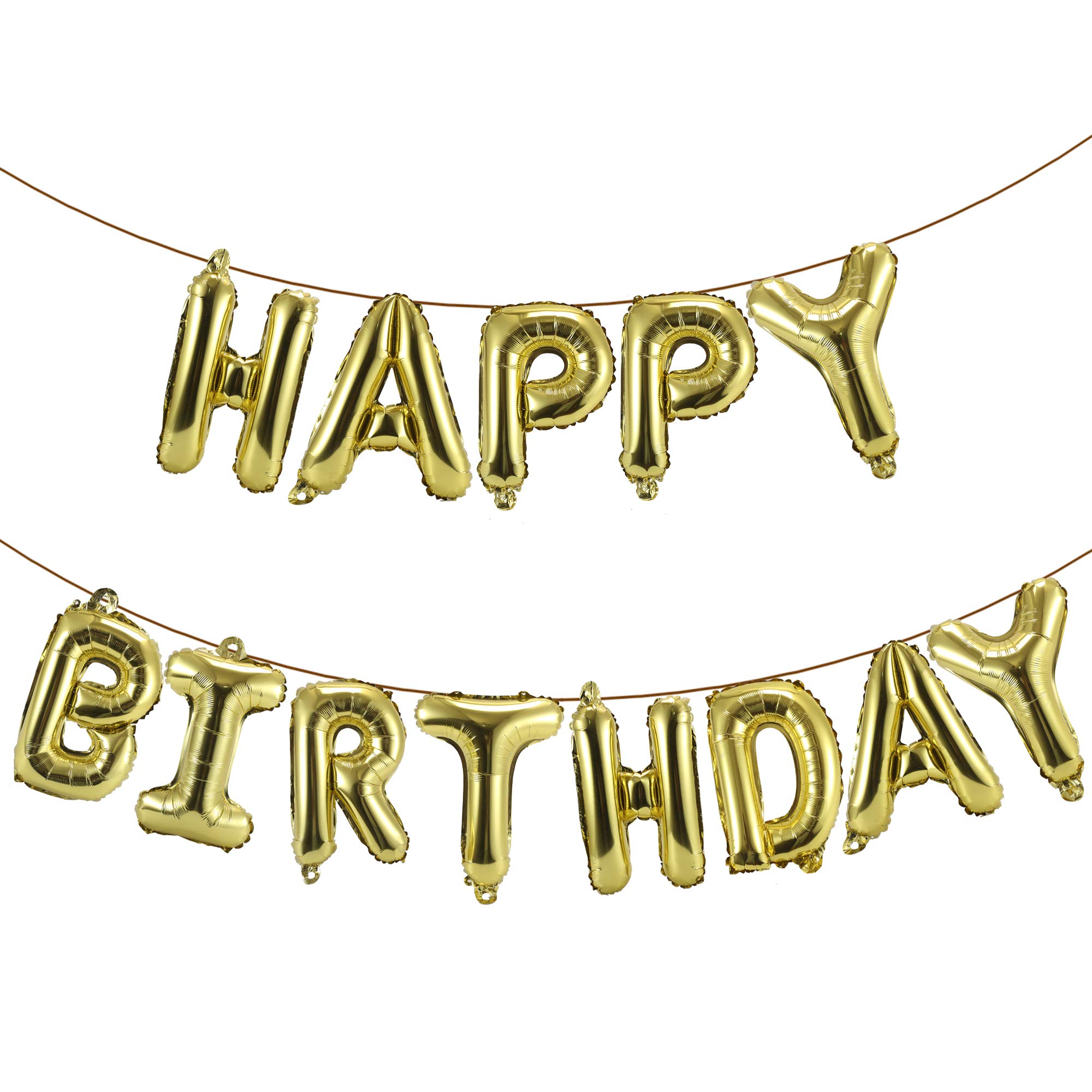 YPSelected 16 Inch 3D Silver Foil Happy Birthday Balloons Banner - Hanging Letter Balloons for Kids & Adults Birthday Party Decorations (Gold) | Perfect for Indoor/Outdoor Celebrations, Baby Showers & Anniversary Parties