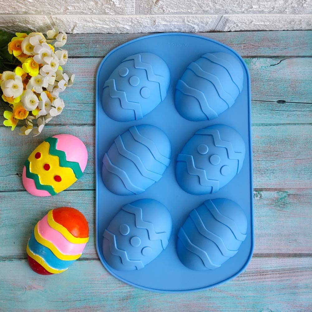 4 Pack Silicone Easter Egg Chocolate Molds - 6-Cavity Baking Molds for Chocolate, Cake, Jelly, Pudding & Handmade Soap (Small) - Perfect for Easter Baking, DIY Desserts & Holiday Treats