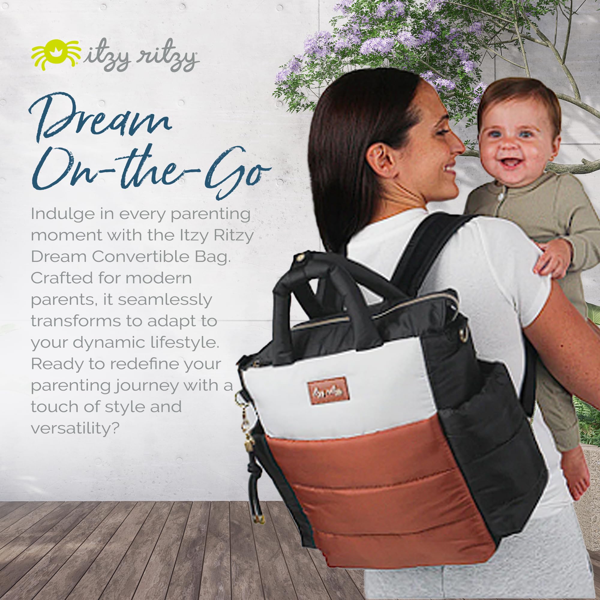 Itzy Ritzy Dream Convertible Diaper Bag - Baby Tote Backpack with 14 Pockets & Changing Pad, Coffee & Cream | Perfect for Moms, Travel & On-the-Go Parenting Essentials