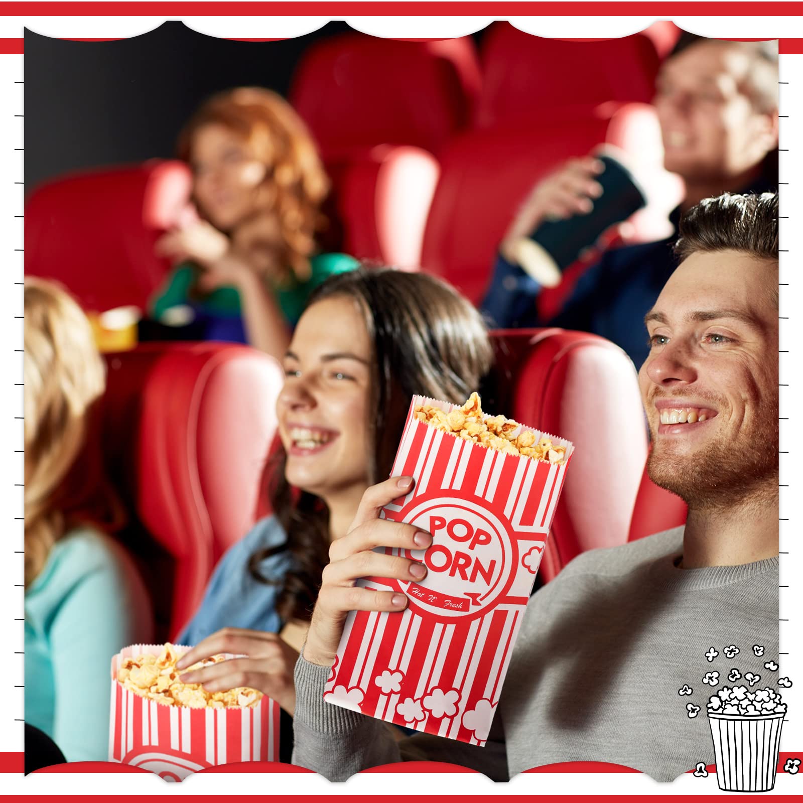 300 Pcs 2oz Disposable Popcorn Bags - Bulk Greaseproof & Tear-Resistant Treat Holders for Movie Nights, Carnivals, Birthday Parties - Perfect for Home Theater, Concessions Business & Event Supplies