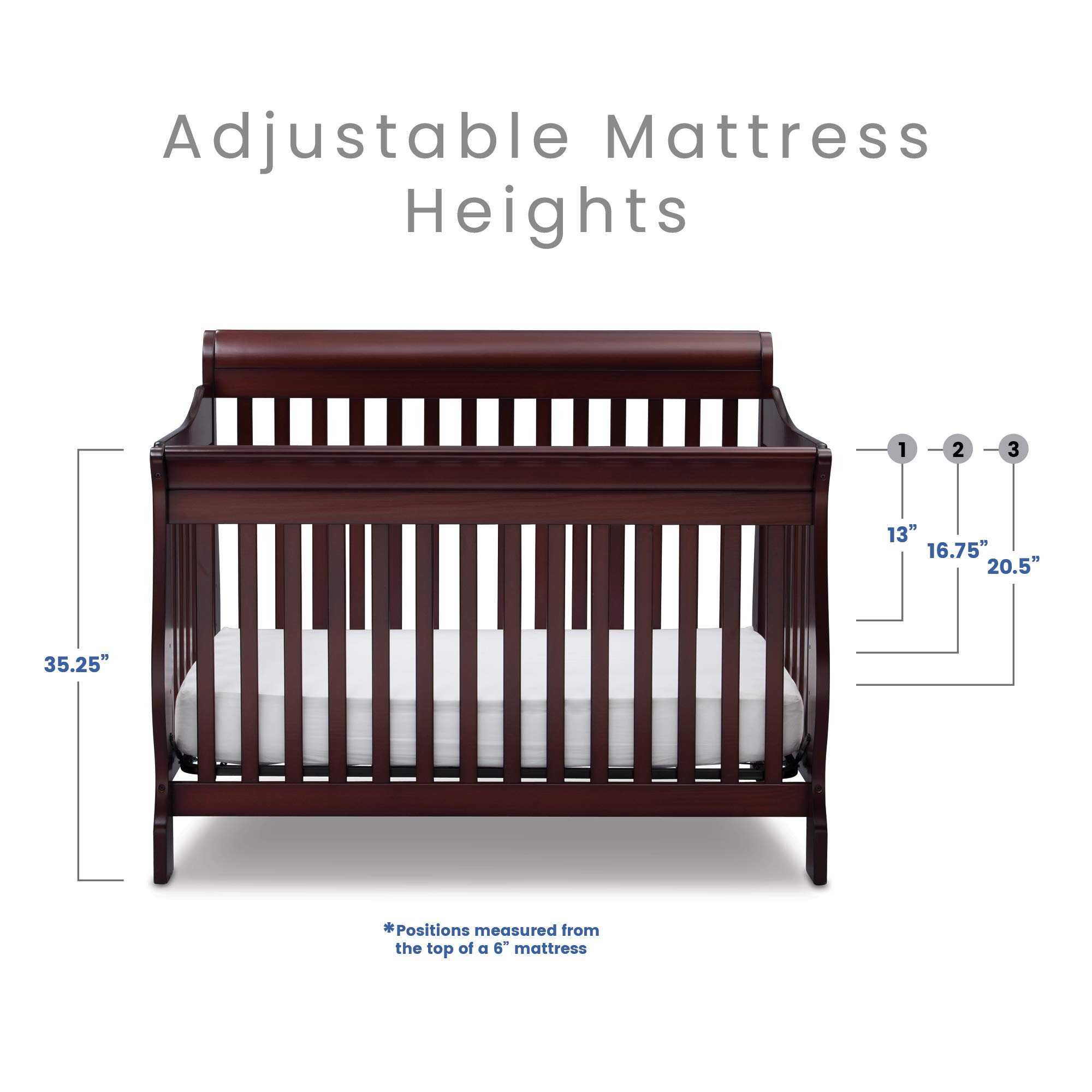 Delta Children Canton 4-in-1 Convertible Crib with Serta Perfect Slumber Mattress - Espresso Cherry Finish | Converts to Toddler Bed, Daybed & Full-Size Bed | Eco-Friendly Recycled Fiber Core | Nursery & Kids Room Essential