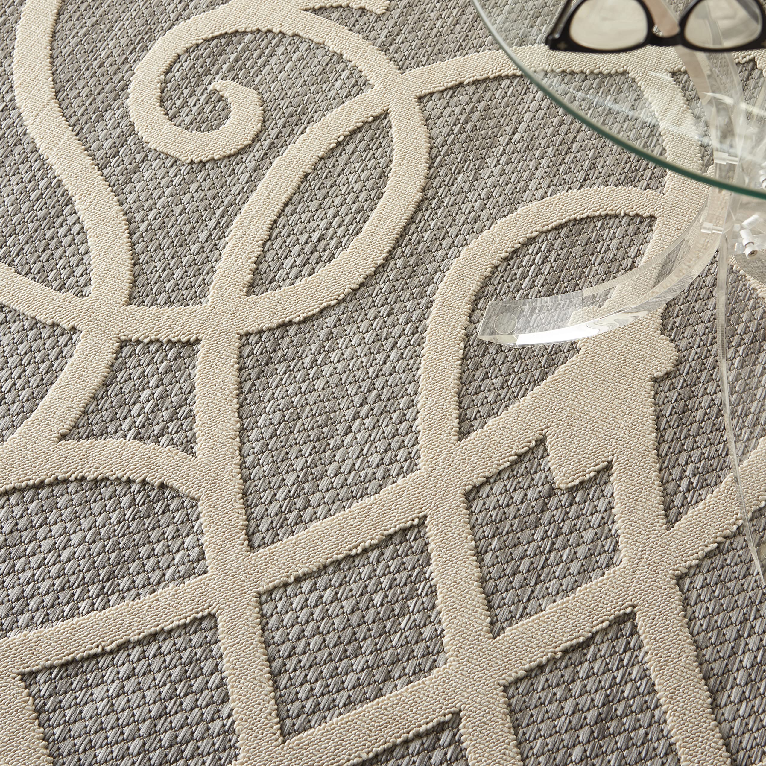 Nourison Palamos Indoor/Outdoor 6' x 9' Area Rug - Soft Grey, Easy to Clean, Non-Shedding | Perfect for Bedroom, Living Room, Dining Room, Backyard, Deck & Patio (6x9) - Adds Comfort & Style to Any Space